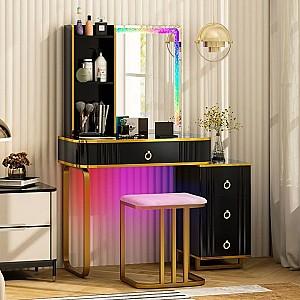 Masa de machiaj Costway HU10617DE-BK Negru/Auriu