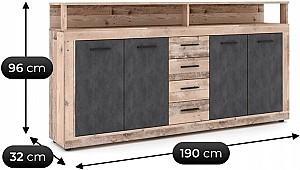 Comoda Mebel Elite Blago 190cm Stejar natural (Bej)/Negru