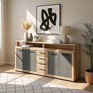 Comoda Mebel Elite Blago 190cm Stejar natural (Bej)/Negru