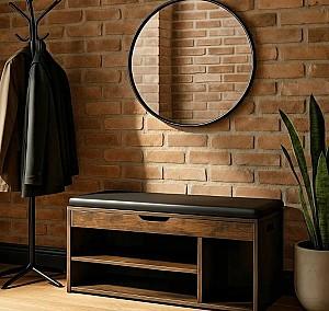 Raft pentru incaltaminte Mebel Elite Alec 100cm Stejar Rustic (Maro)/Negru