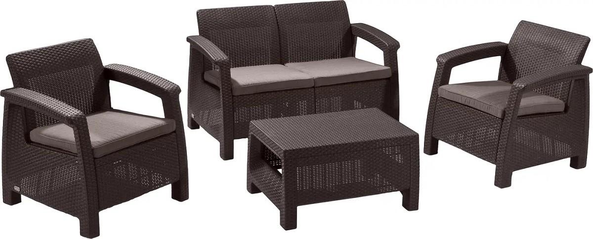Set mobila de gradina Heniver Novara 2+1+1+T Maro
