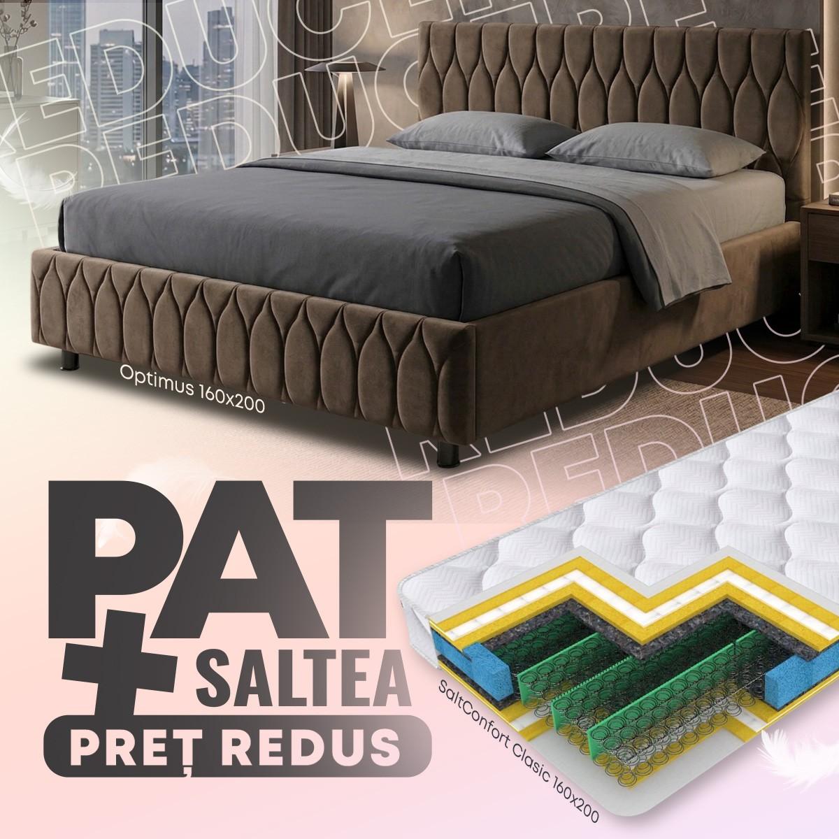 Pat VLM Optimus 160x200 Maro + Saltea Salt Confort Clasic 160x200