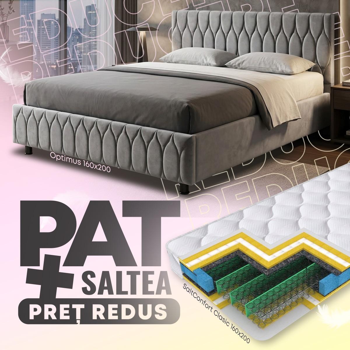 Pat VLM Optimus 160x200 Gri + Saltea Salt Confort Clasic 160x200