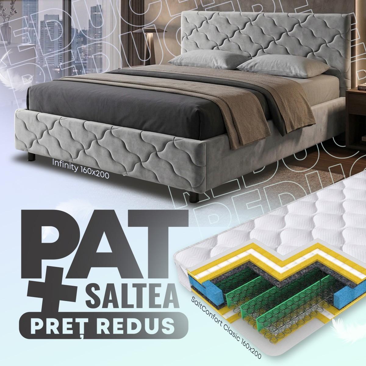 Pat VLM Infinity 160x200 Gri + Saltea Salt Confort Clasic 160x200