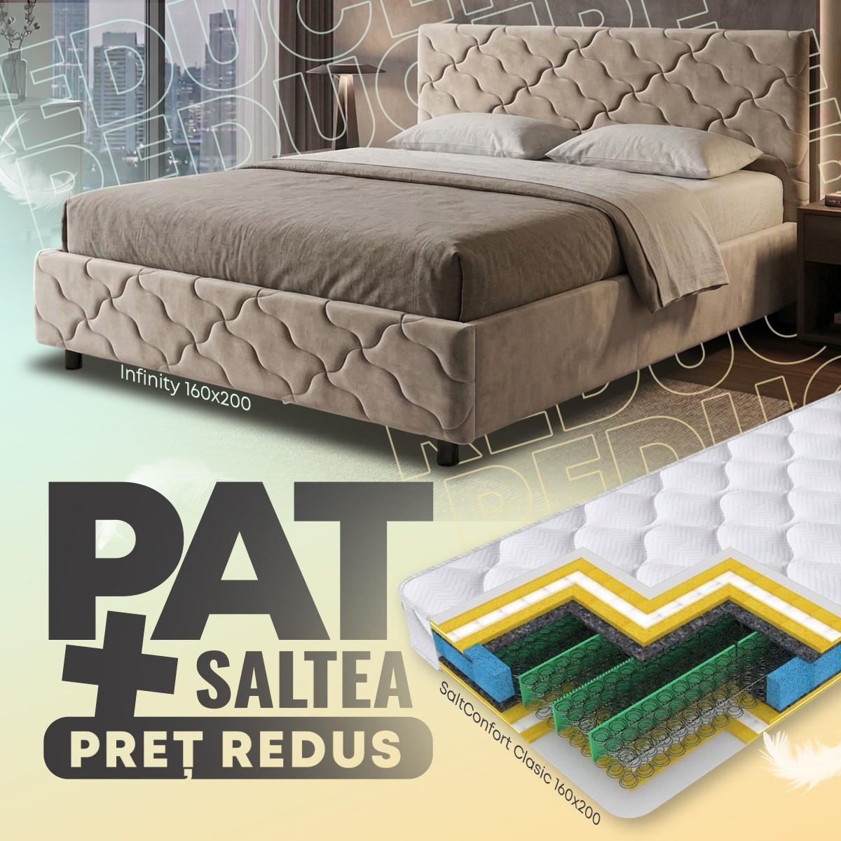 Pat VLM Infinity 160x200 Bej + Saltea Salt Confort Clasic 160x200