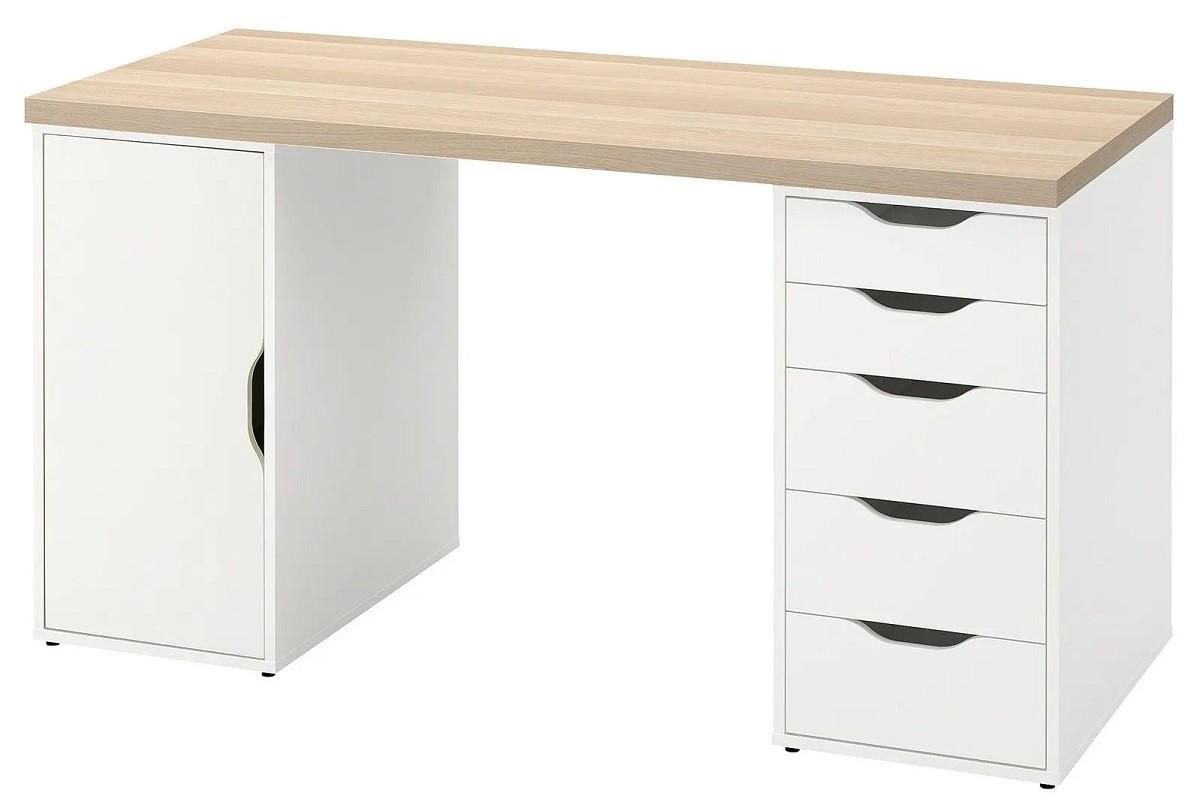 Masa de birou IKEA Lagkapten/Alex usa/sertare 140x60 Alb/Stejar Alb (Bej)