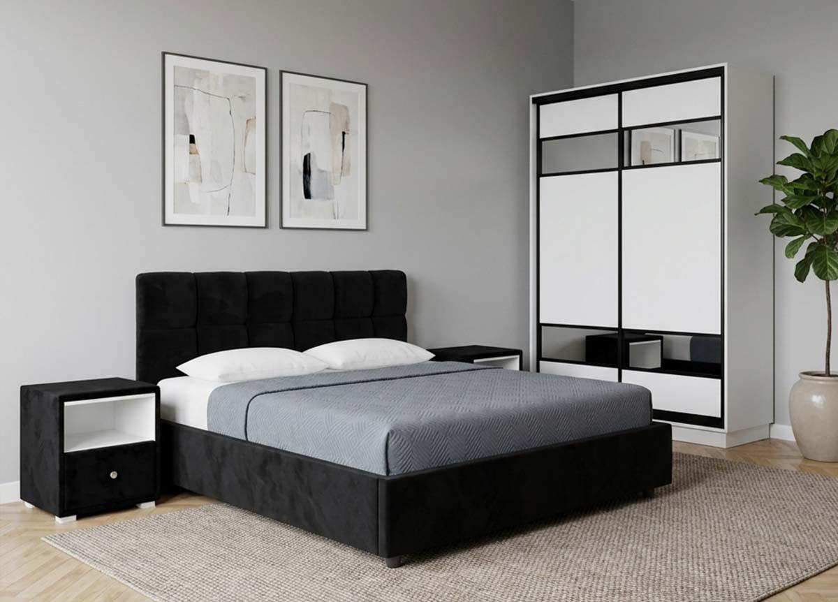 Set dormitor VLM Modest (4-121) Negru (Pat) / Negru / Alb