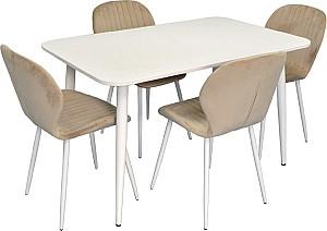 Set de masa si scaune Evelin DT 405-4Wh + 4 scaune YTC-064 Wh / UF910-01 (Light Beige)