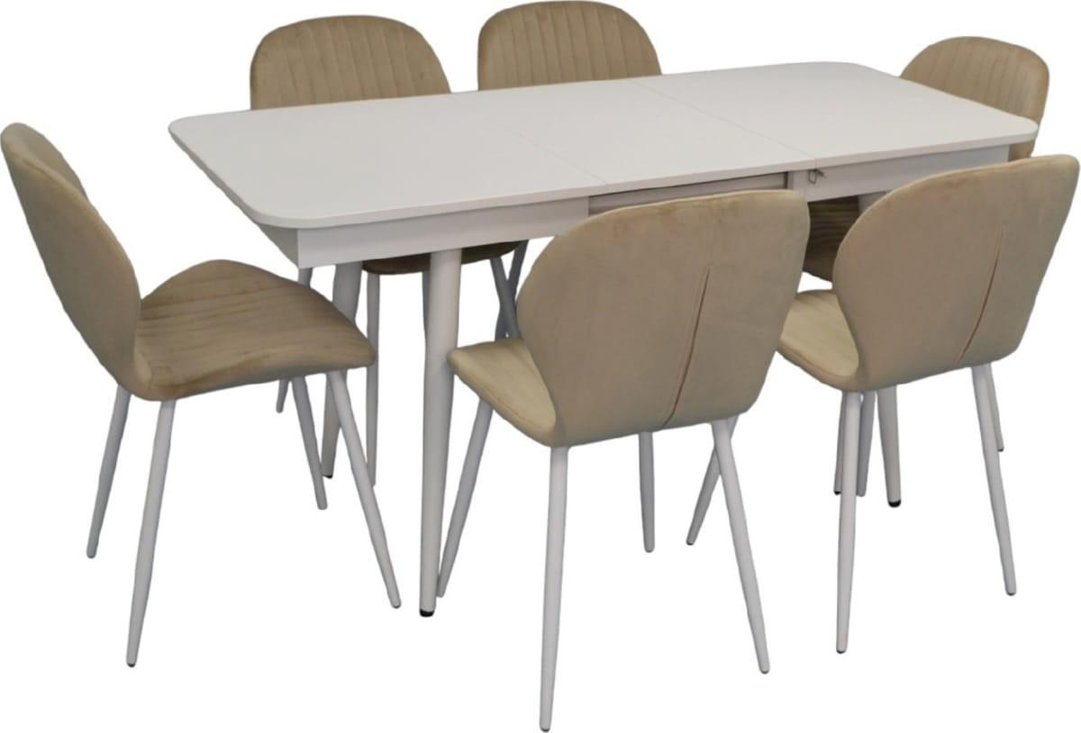 Set de masa si scaune Evelin DT 432-1R Wh + 6 scaune YTC-064 Wh / UF910-01 (Light Beige)