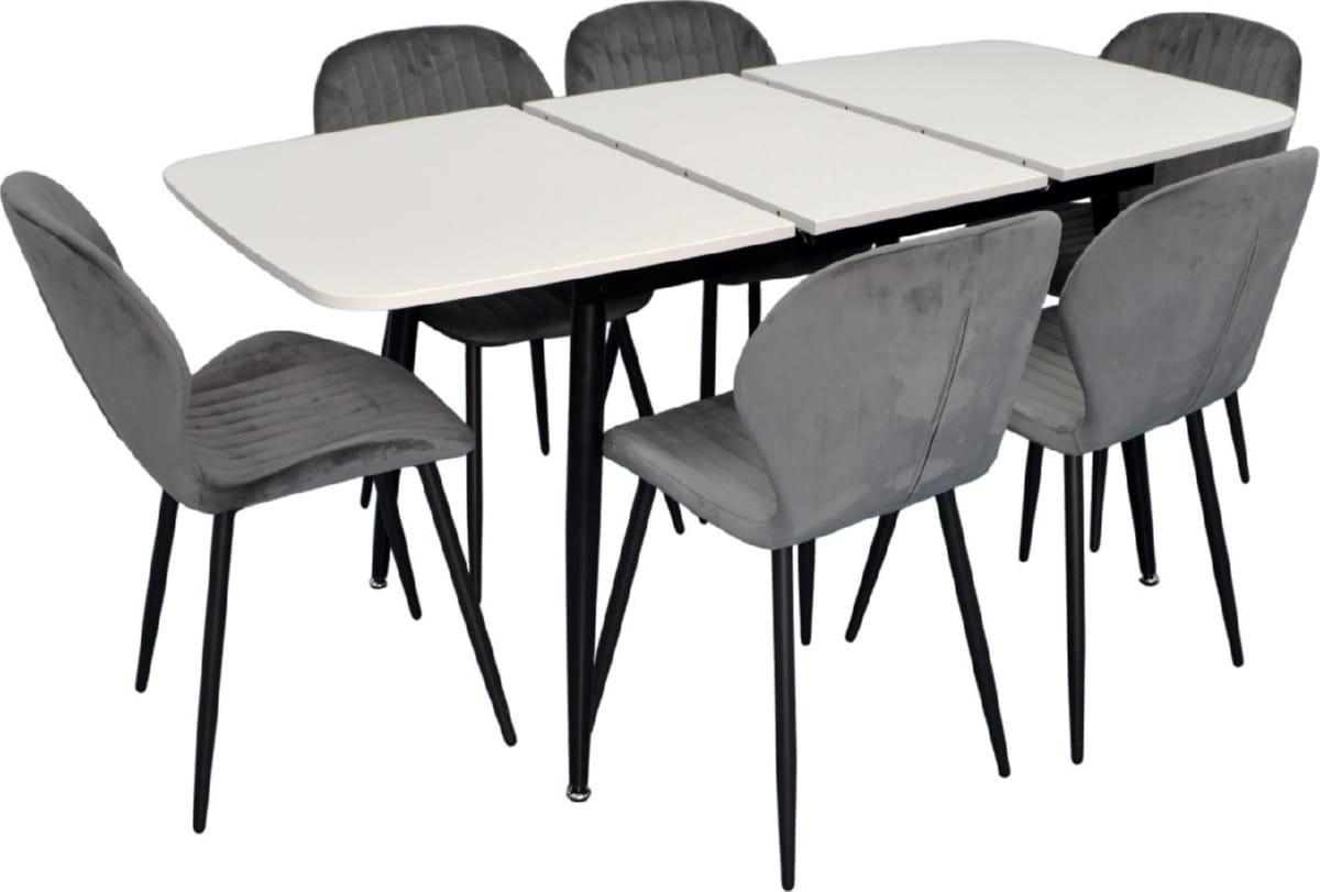 Set de masa si scaune Evelin DT 531R B + 6 scaune YTC-064 B / BLU-14 (Dark Grey)