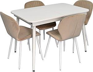 Set de masa si scaune Evelin DT 531R Wh  + 4 scaune YTC-064 Wh / UF910-01 (Light Beige)