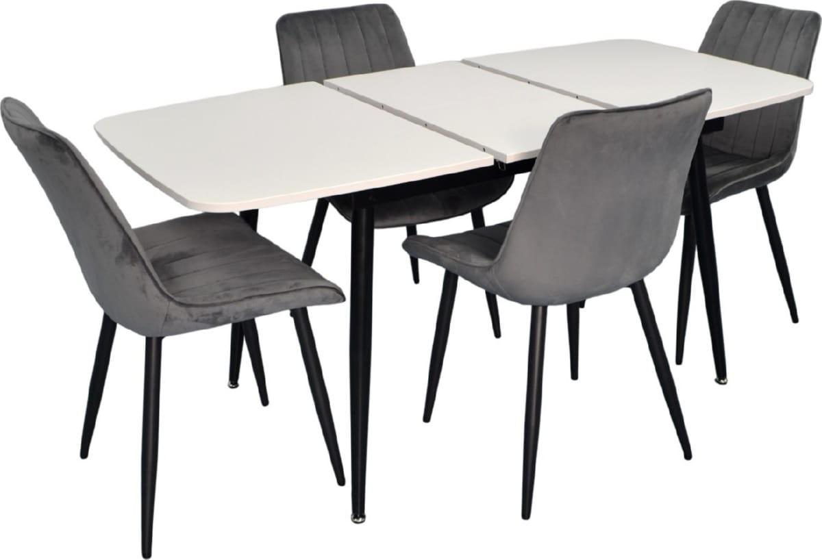 Set de masa si scaune Evelin DT 532R B + 4 scaune YTC-055 B / BLU-14 (Dark Grey)