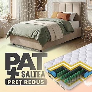 Pat copii Alcantara Pulsar 90x200 Bej + Saltea Salt Confort Clasic 90x200