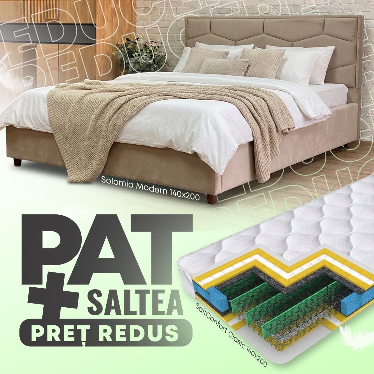 Pat Queens Solomia Modern 140x200 + Saltea Salt Confort Clasic 140x200