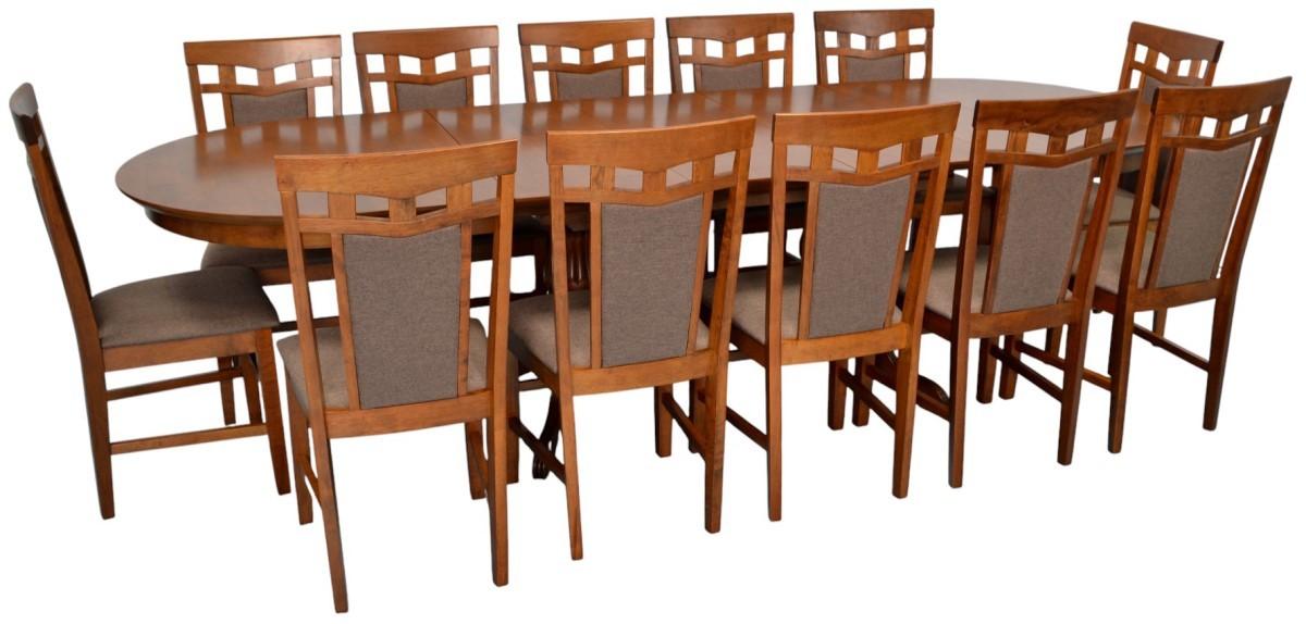 Set de masa si scaune Evelin HV-33V Burnish Oak + 12 scaune Deepa R Burnish Oak / Ekea12 Dark Brown