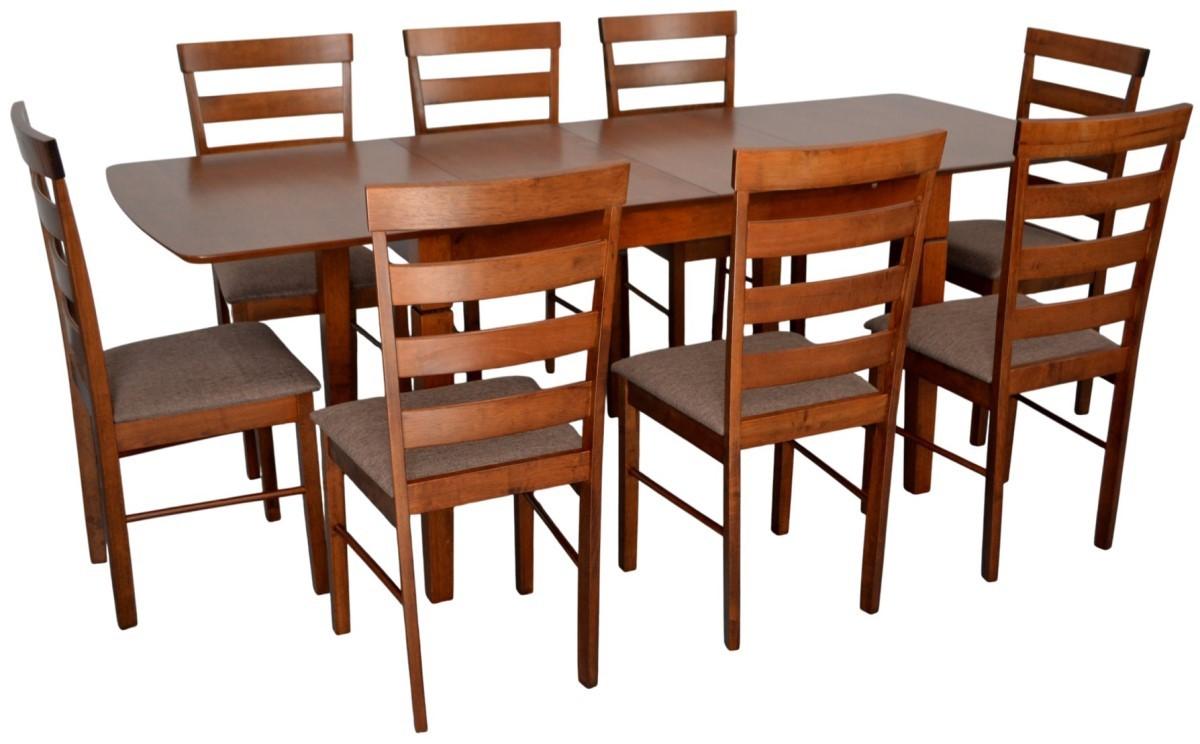 Set de masa si scaune Evelin HV-27V Burnish Oak + 8 scaune GLORIA Burnish Oak / Ekea12 Dark Brown