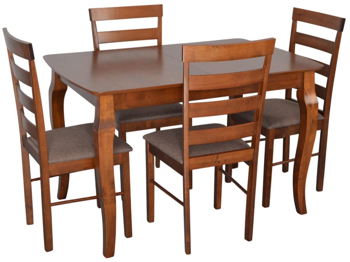 Set de masa si scaune Evelin HV-29V Burnish Oak + 4 scaune GLORIA Burnish / Ekea12 Dark Brown