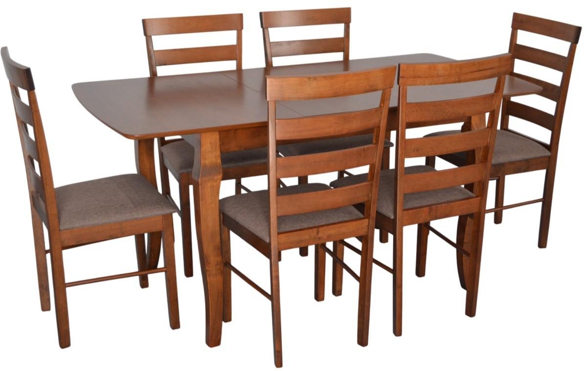 Set de masa si scaune Evelin HV-29V Burnish Oak + 6 scaune GLORIA Burnish Oak / Ekea12 Dark Brown