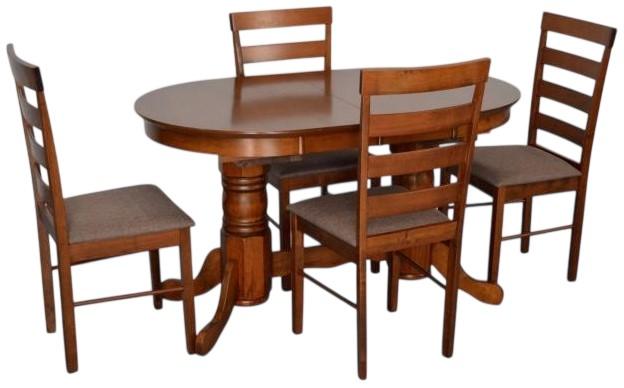 Set de masa si scaune Evelin HV-31N Burnish Oak + 4 scaune GLORIA Burnish Oak / Ekea12 Dark Brown