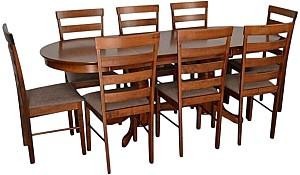 Set de masa si scaune Evelin HV-31N Burnish Oak + 8 scaune GLORIA Burnish Oak / Ekea12 Dark Brown