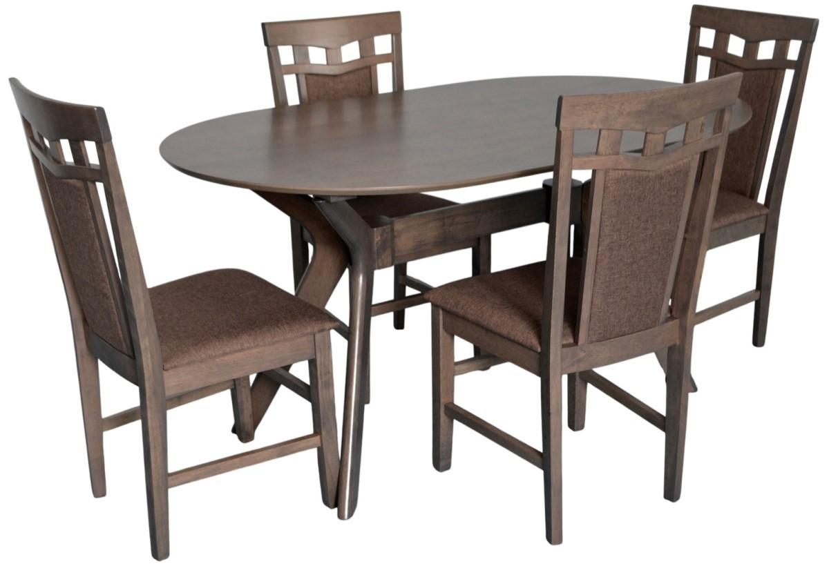 Set de masa si scaune Evelin Raffles Oval Antique Grey + 4 scaune Deepa R Antique Grey / Ekea12 Dark Brown