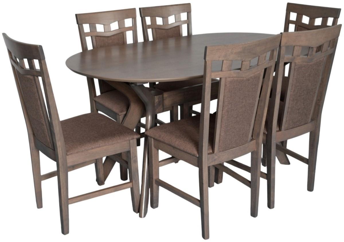 Set de masa si scaune Evelin Raffles Oval Antique Grey + 6 scaune Deepa R Antique Grey / Ekea12 Dark Brown