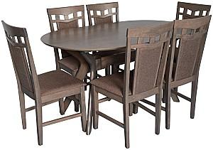 Set de masa si scaune Evelin Raffles Oval Antique Grey + 6 scaune Deepa R Antique Grey / Ekea12 Dark Brown