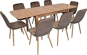 Set de masa si scaune Evelin HV-27V Light Brown + 8 scaune YTC-080 Wo / BLUVEL38