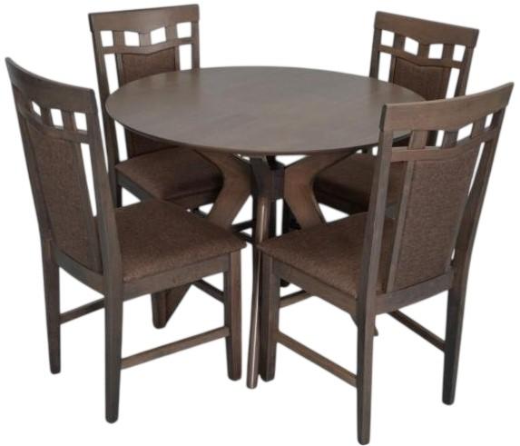 Set de masa si scaune Evelin Raffles Round Antique Grey + 4 scaune Deepa R Antique Grey / Ekea12 Dark Brown