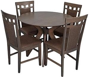 Set de masa si scaune Evelin Raffles Round Antique Grey + 4 scaune Deepa R Antique Grey / Ekea12 Dark Brown