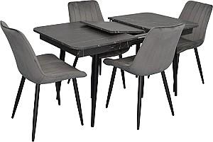 Set de masa si scaune Evelin DT 431-3R B + 4 scaune YTC-055 B / BLUVEL-14 (Dark Grey)