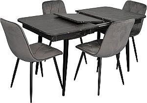 Set de masa si scaune Evelin DT 431-3R B + 4 scaune YTC-080B BLUVEL-14 (Dark Grey)