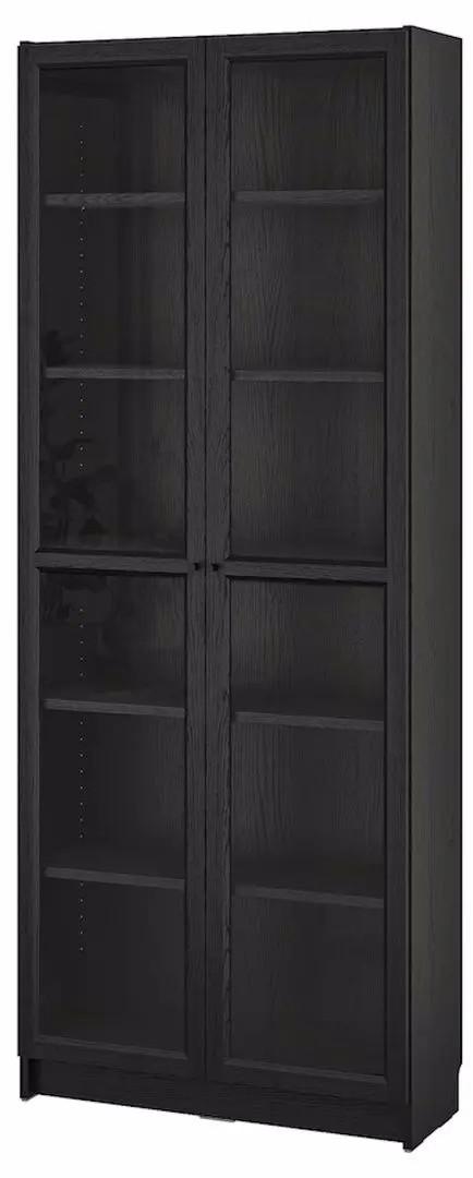 Dulap cu vitrina IKEA Billy/Oxberg usi sticla Negru Aspect Stejar