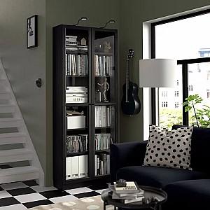 Dulap cu vitrina IKEA Billy/Oxberg usi sticla Negru Aspect Stejar