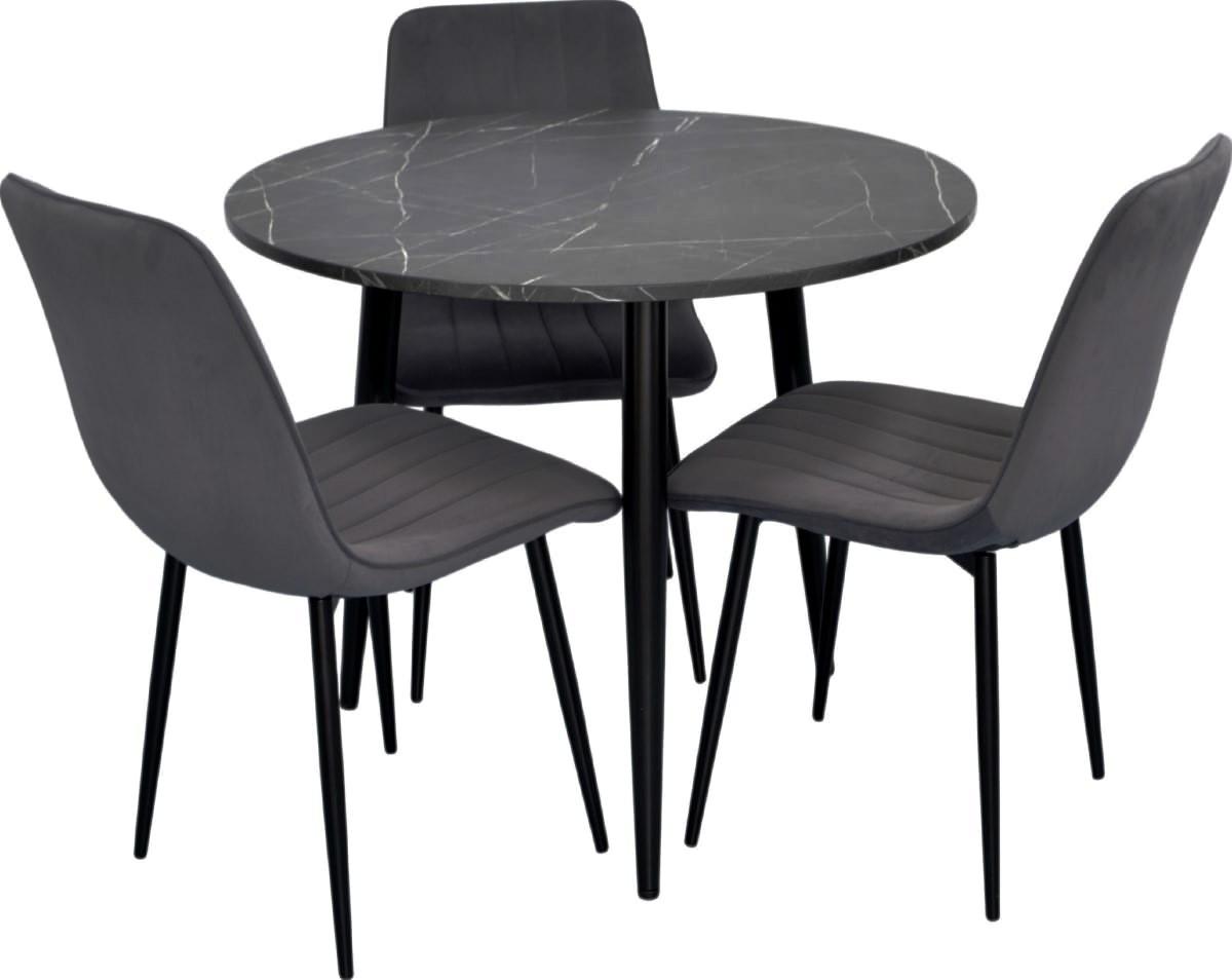 Set de masa si scaune Evelin DT 404-6B + 3 scaune YTC-078 B / BLUVEL-14 (Dark Grey)