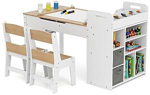 Masă de scris pentru copii Costway HY10310NA + 2 scaune Alb/Natural (Bej)