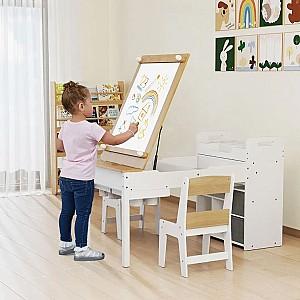 Masă de scris pentru copii Costway HY10310NA + 2 scaune Alb/Natural (Bej)
