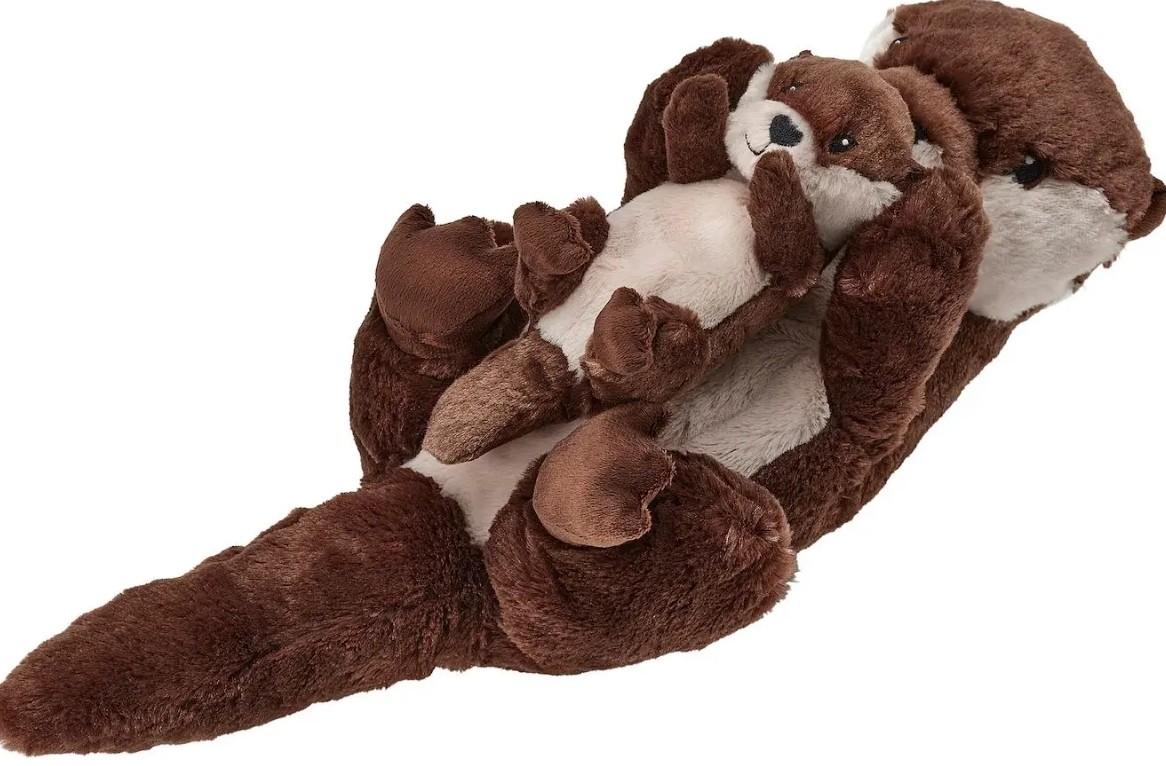 Jucarie de plus IKEA Skogsduva Vidra cu pui 45cm Maro/Bej