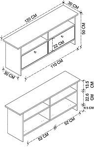 Tumba pentru televizor Bofigo 120x50x30cm Santorini Stejar Safir (Bej)/Alb