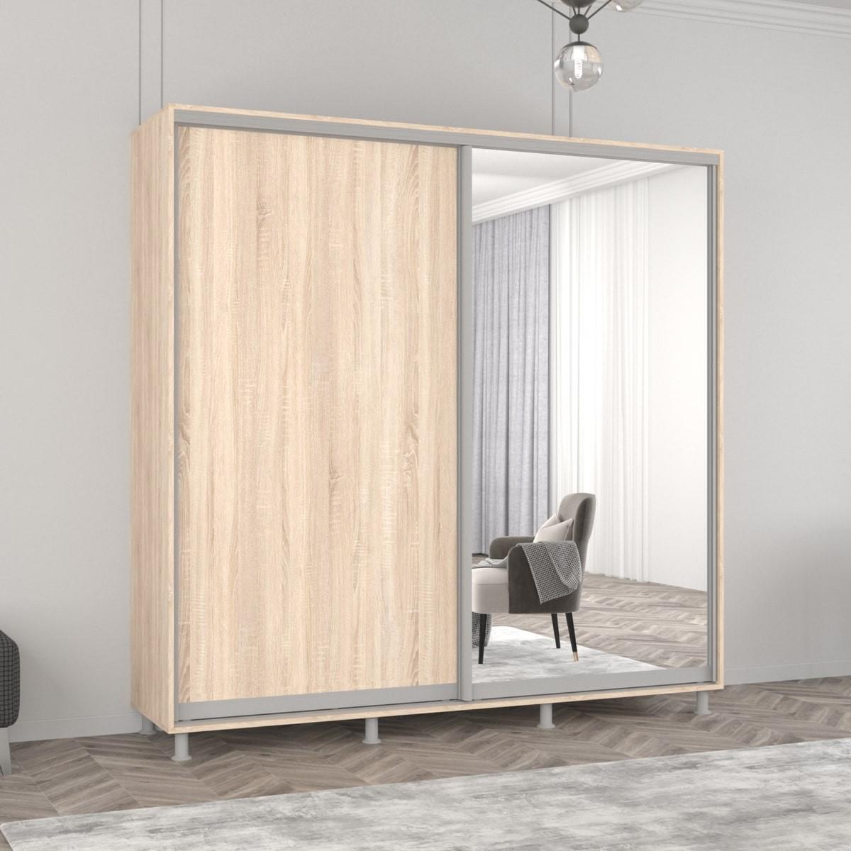 Dulap-cupe Mobildor Lux Aron 200 (1 oglinda, 1 PAL) Stejar Sonoma