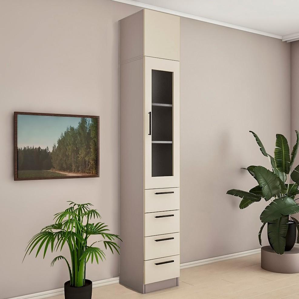 Dulap cu vitrina PS PT-40 (4 sert.) + Antresol Toffi / Bej