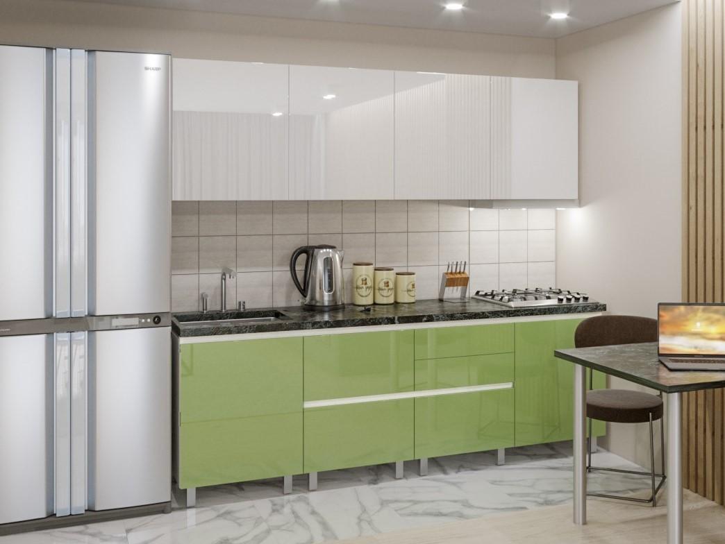 Set mobila bucatarie PS Gola-2 2.4 m (MDF lucioasa) Alb / Verde