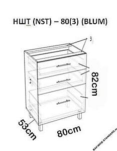 Set mobila bucatarie PS Blum 2.8 m (MDF lucioasa) Bianco / Maro