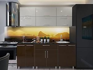 Set mobila bucatarie PS Modern 1.8 m (MDF lucioasa) Bianco / Maro