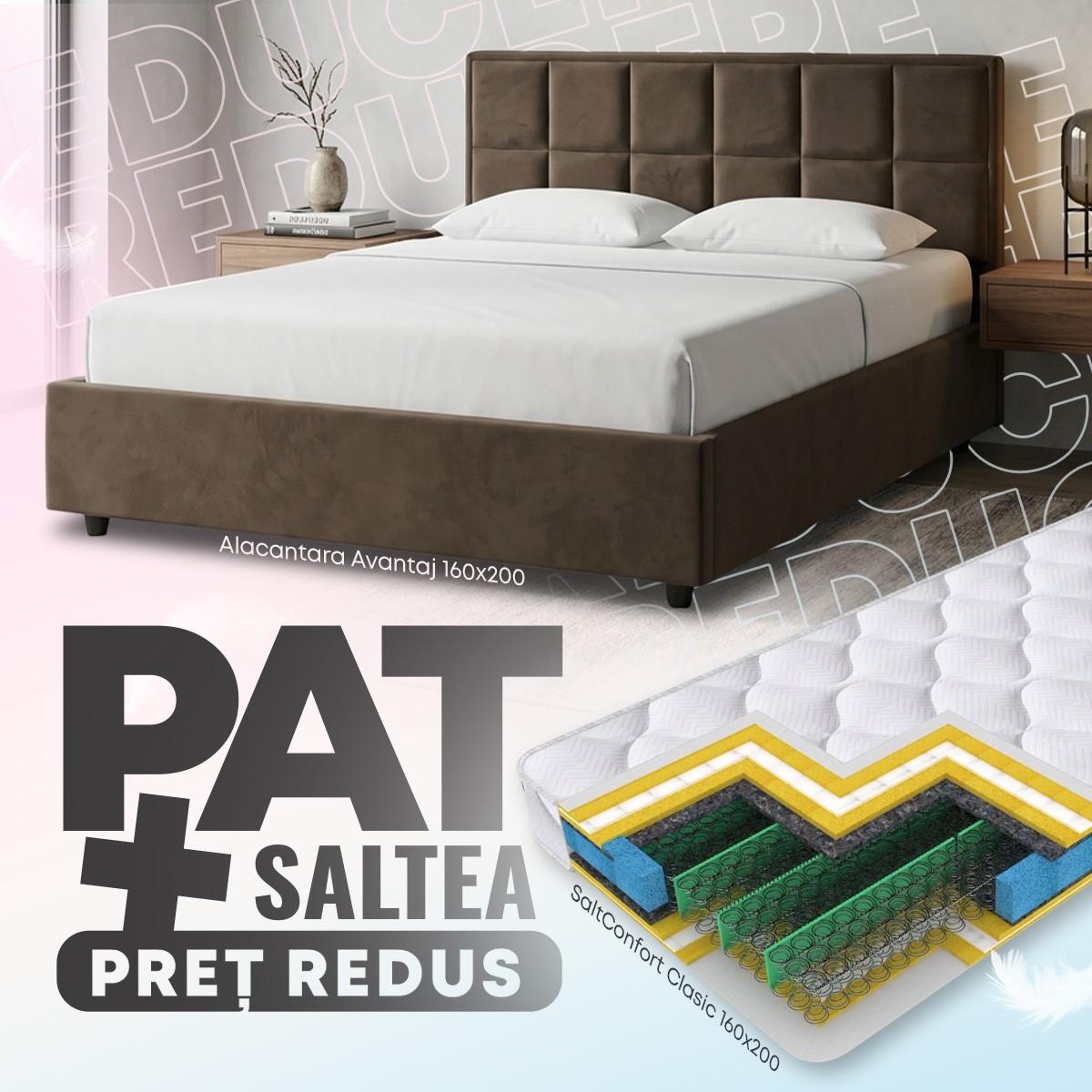 Pat Alcantara Avantaj 1.6 m + Saltea Salt Confort Clasic 160x200