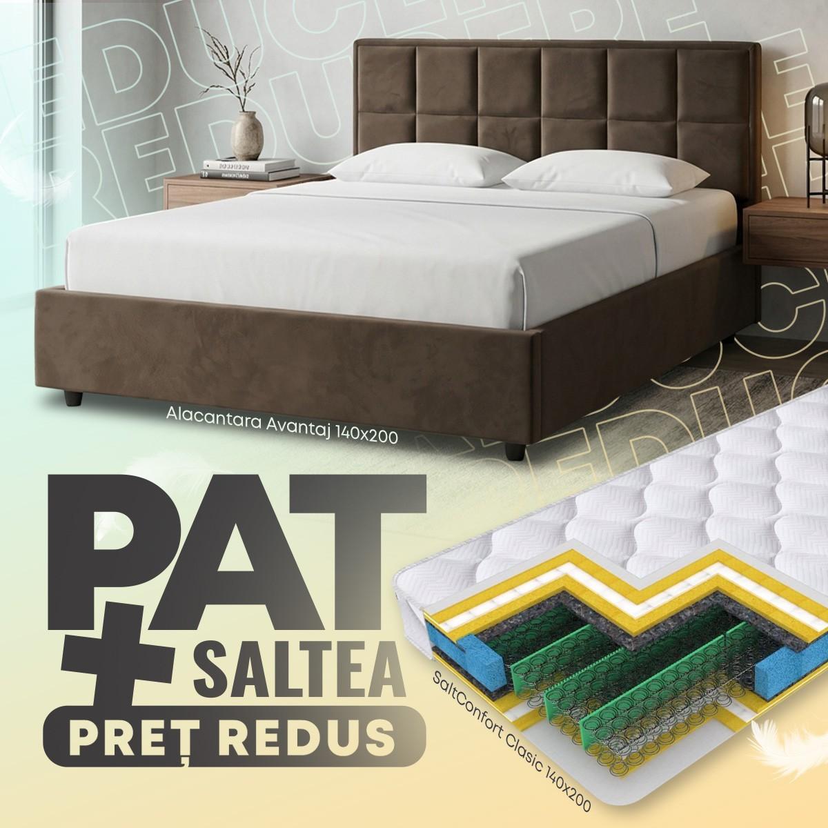 Pat Alcantara Avantaj 140x200 Maro + Saltea Salt Confort Clasic 140x200