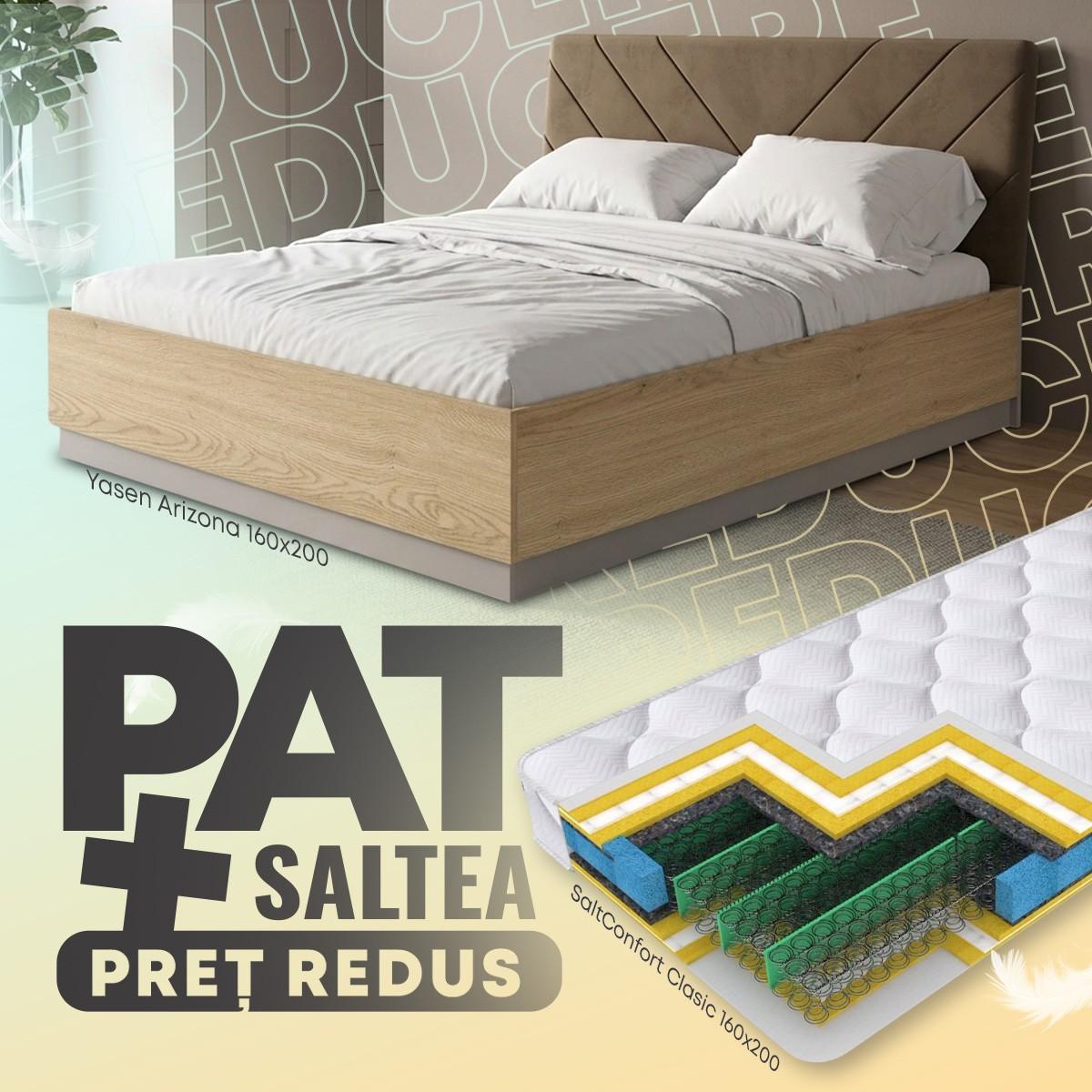 Pat Yasen Arizona 160x200 Stejar Cremona Torro / Cașmir + Saltea Salt Confort Clasic 160x200