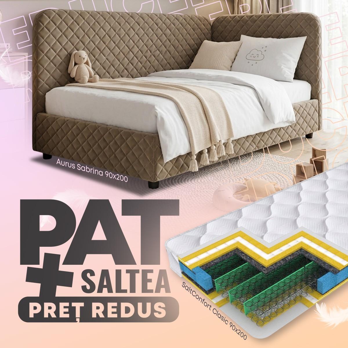 Pat copii Aurus Sabrina 90x200 Maro + Saltea Salt Confort Clasic 90x200