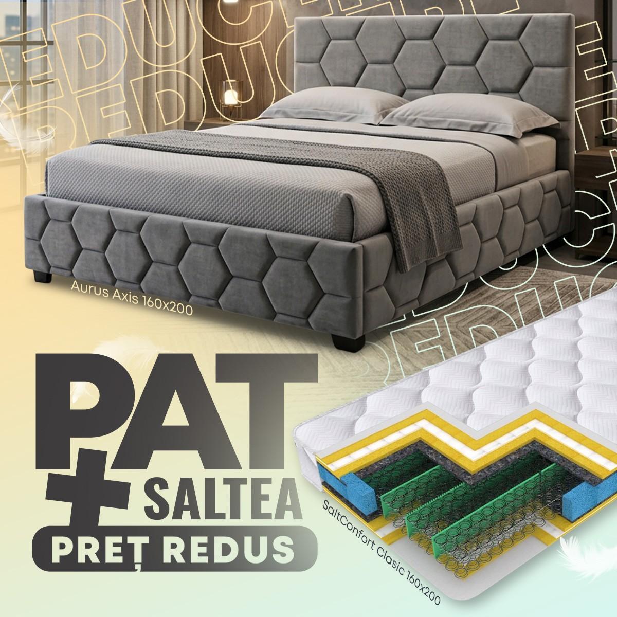 Pat Aurus Axis 160x200 Gri + Saltea Salt Confort Clasic 160x200