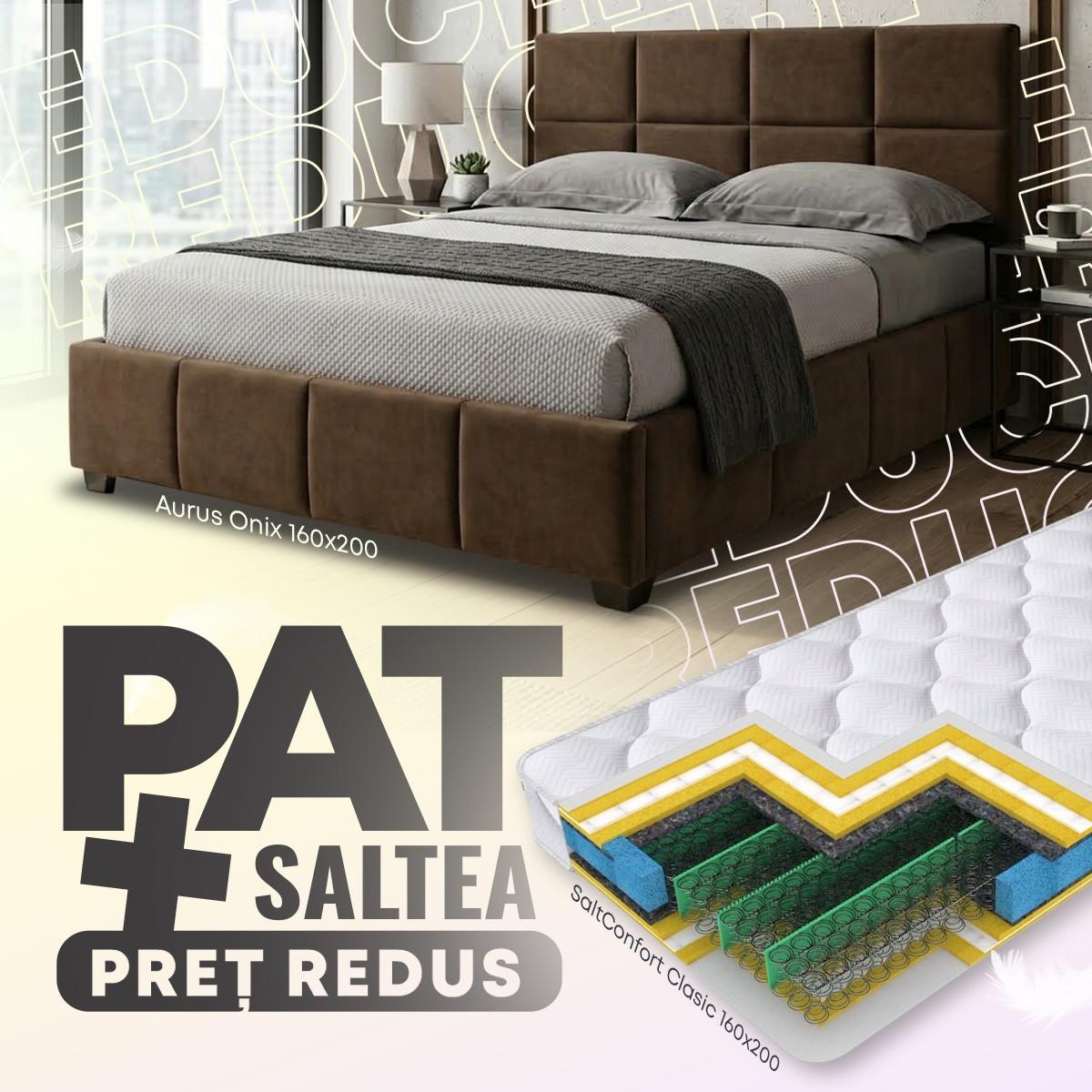 Pat Aurus Onix 160x200 Maro + Saltea Salt Confort Clasic 160x200